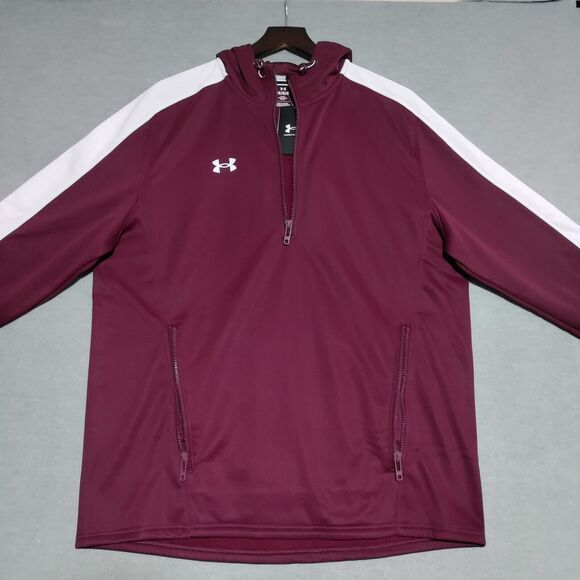 Under Armour Storm Fleece Hoodie Men's Large Maroon White Sweatshirt Sweater NEW - Picture 7 of 14